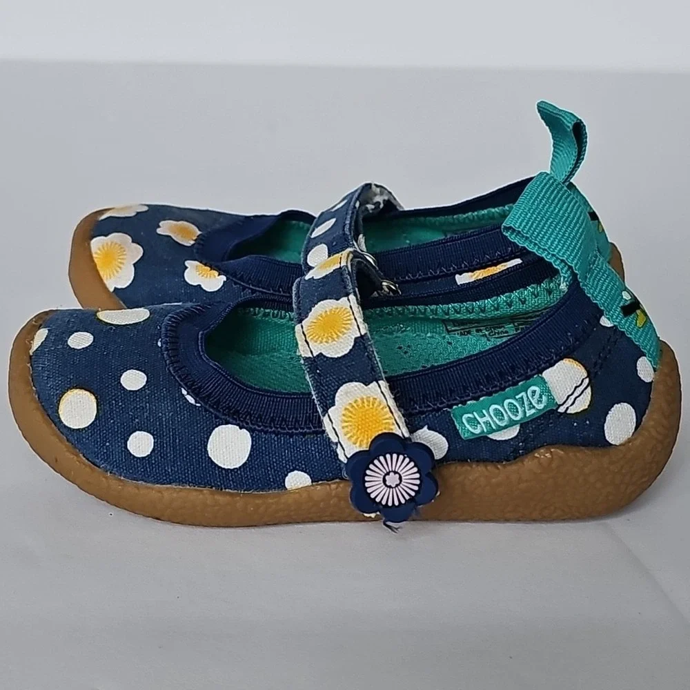 Girls Chooze Blue Mary Jane Shoes White Daisy Flowers Toddler Sz 6 1841